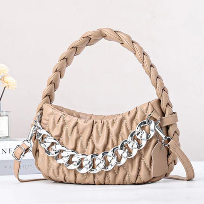 Niche 2024 autumn and winter new trend fashion woven handbag soft leather wrinkled shoulder crossbody chain bag 