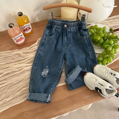 Children's clothing 2024 spring new children's pants children's casual pants baby autumn trousers boy's pants ripped jeans