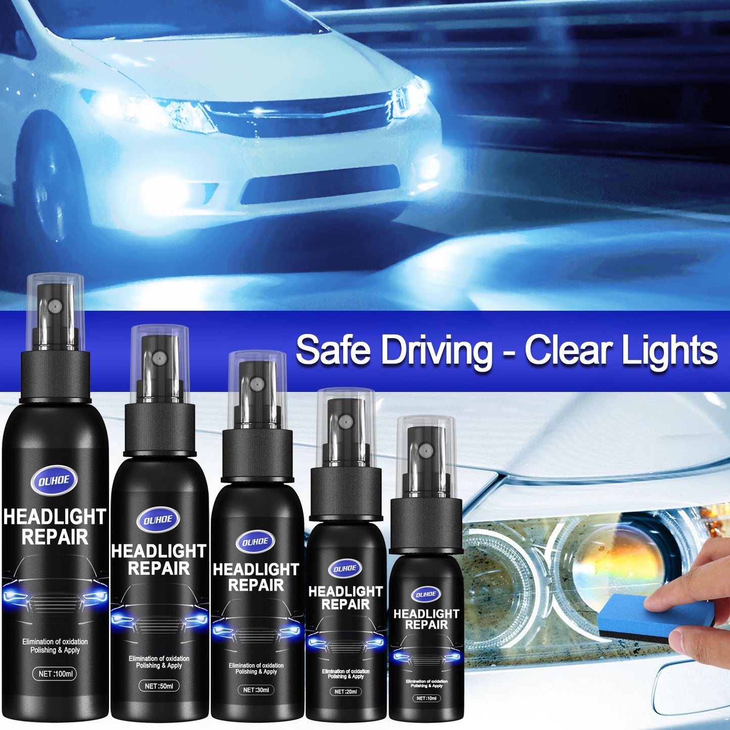 OUHOE headlight repair spray car headlight lampshade scratch polish car headlight repair refurbishment repair agent 