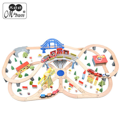 Children's wooden magnetic city traffic track electric train early education fun assembly building blocks educational toys