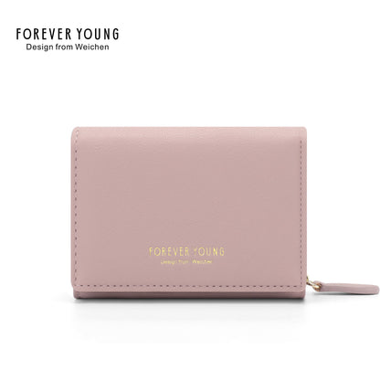 Forever Young ladies short wallet ticket clip tri-fold lightweight multi-functional dual-use card holder coin purse female 