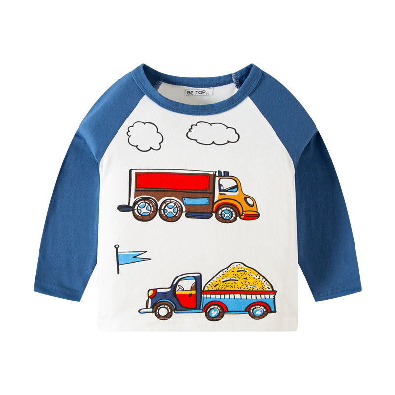 Korean children's clothing children's new autumn cartoon car pattern T-shirt boy's pure cotton sweater pullover bottoming shirt