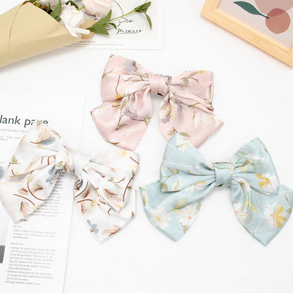 French hairpin female European and American hair bow Japanese style fabric small floral net red spring clip back of the head clip hair accessories