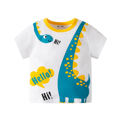 Boys short-sleeved baby cartoon half-sleeved 2024 summer clothes three-dimensional dinosaur children's T-shirt pure cotton children's clothing one piece delivery