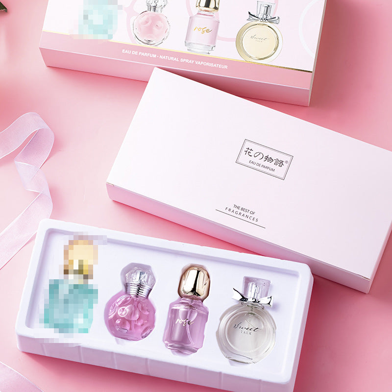 New product Flower Story Women's Perfume Four-piece Set Light and Long-lasting Fragrance Student Girl Live Broadcast Set Southeast Asia 