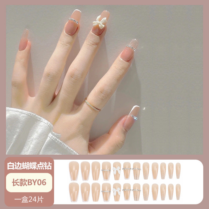 Nail art wearable nail wholesale Xiaohongshu hot short ice transparent bare skin gilded broken diamond finished nail piece nail patch