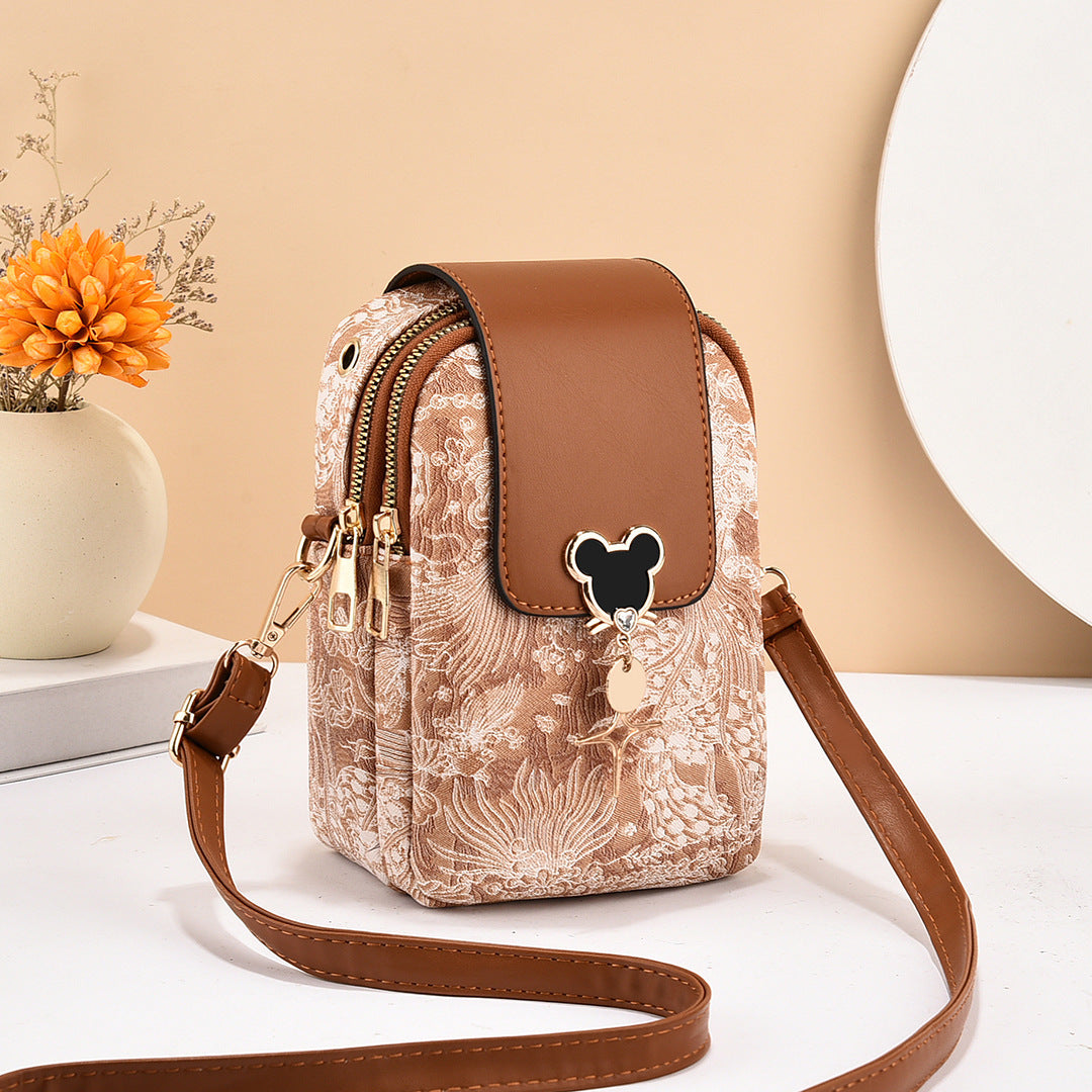 2024 autumn and winter new Korean version of simple small square bag trendy fashion shoulder messenger bag trendy mini mobile phone bag women's bag 