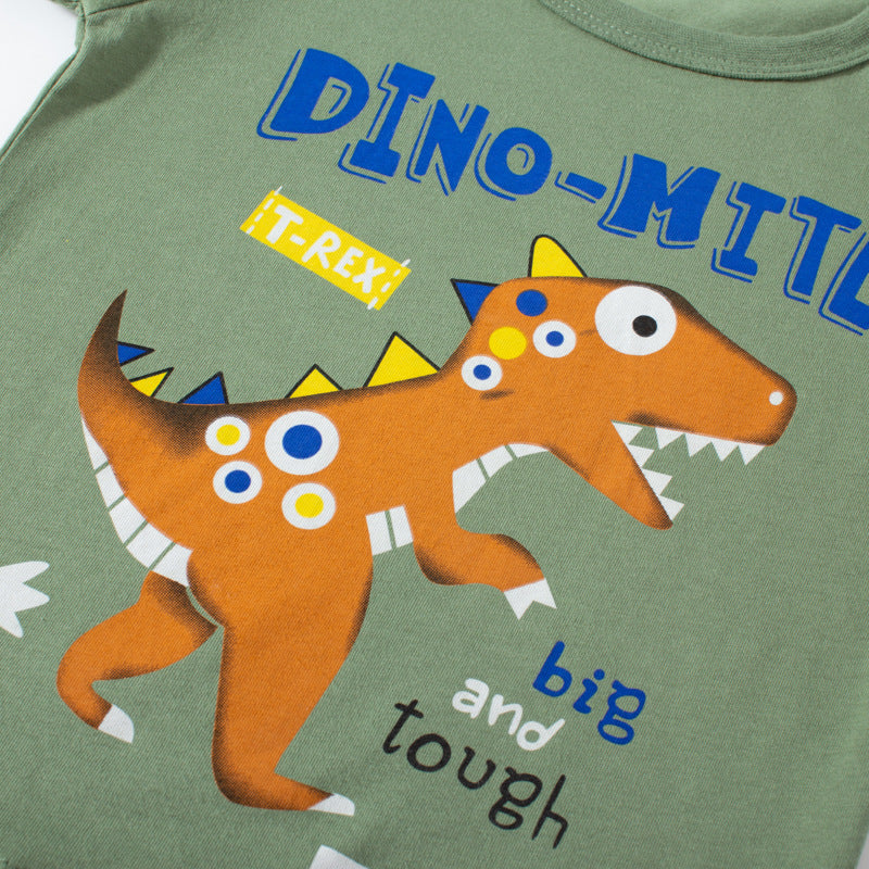 Children's short-sleeved cartoon dinosaur Korean version baby tops boy T-shirt pure cotton sweater summer trendy children's clothing wholesale