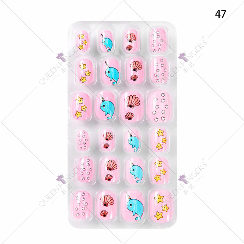 Manicure children's finished nail pieces 24 pieces of adhesive Christmas cartoon bagged wearable color nail pieces nail stickers