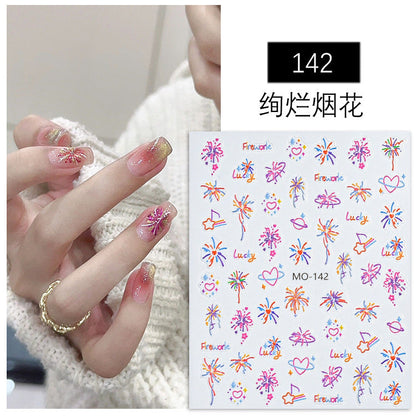 Nail stickers wholesale Internet celebrity colorful flame fireworks stickers with adhesive three-dimensional relief decals nail decorations