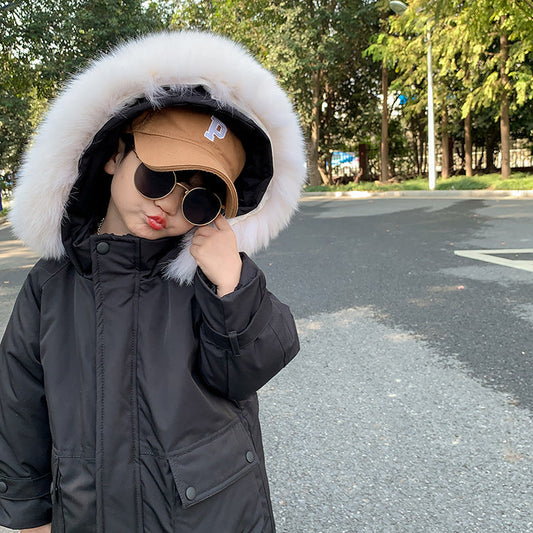 [Clearance Sale] Children's Winter Mid-Length Workwear Down Jacket Boys and Girls Baby Hooded Parka