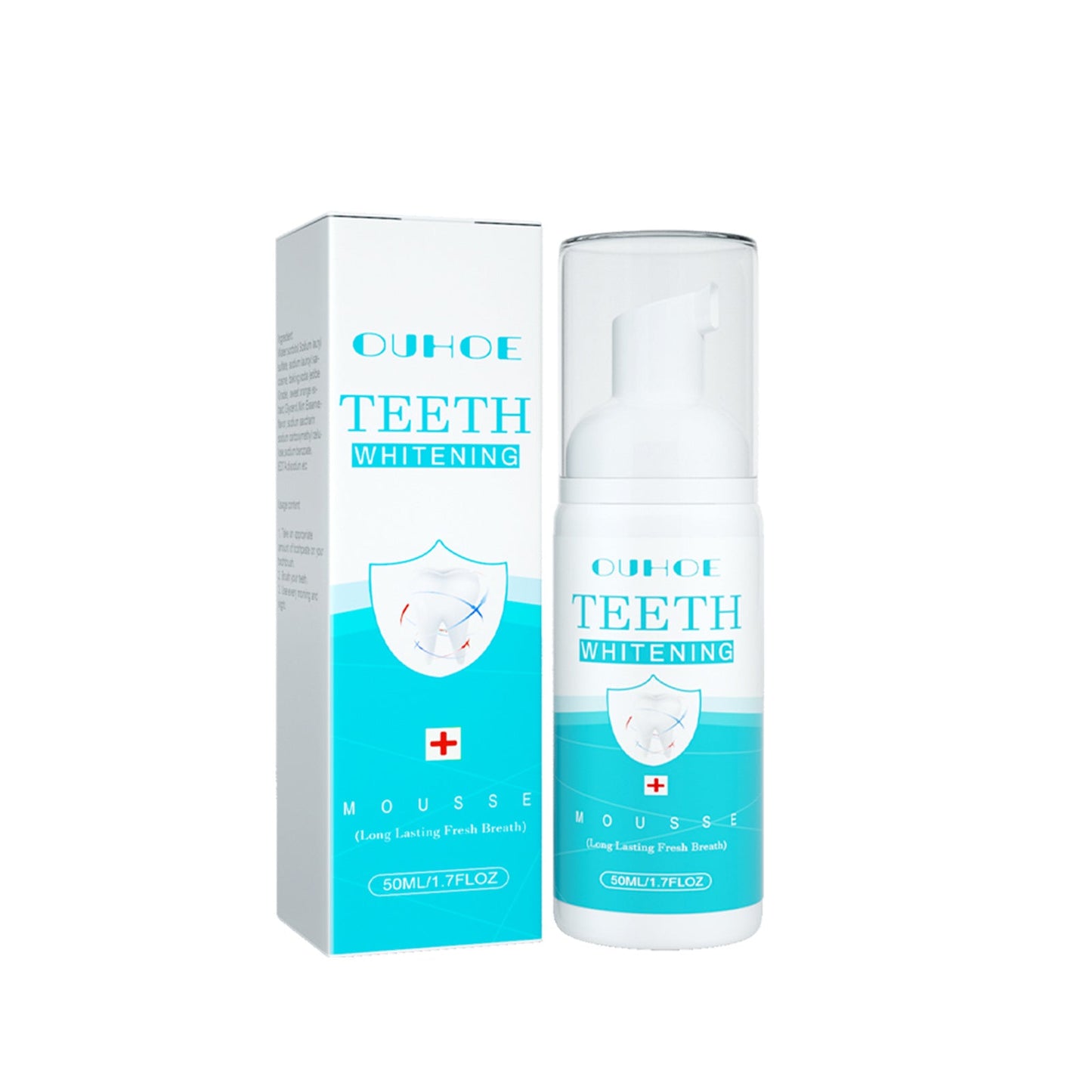 ថ្នាំដុសធ្មេញ OUHOE white teeth mousse សំអាត និងថែរក្សាអញ្ចាញធ្មេញ ធ្វើអោយខ្យល់ដង្ហើមស្រស់ថ្លា សំអាត tartar និងការពារការពុកធ្មេញក្នុងមាត់ 