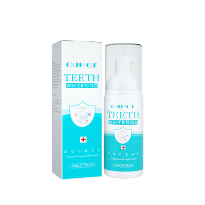 ថ្នាំដុសធ្មេញ OUHOE white teeth mousse សំអាត និងថែរក្សាអញ្ចាញធ្មេញ ធ្វើអោយខ្យល់ដង្ហើមស្រស់ថ្លា សំអាត tartar និងការពារការពុកធ្មេញក្នុងមាត់ 