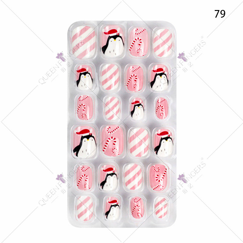 Manicure children's finished nail pieces 24 pieces of adhesive Christmas cartoon bagged wearable color nail pieces nail stickers