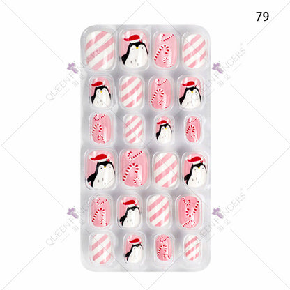 Manicure children's finished nail pieces 24 pieces of adhesive Christmas cartoon bagged wearable color nail pieces nail stickers