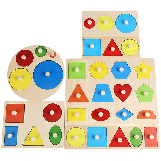 Montessori geometric figure panel wooden shape hand grab board toy Montessori infant early education teaching aids puzzle