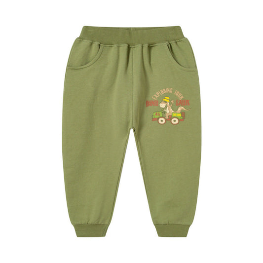 2023 new children's autumn boys sports trousers dinosaur cartoon pattern pure cotton trousers knitted children's trousers