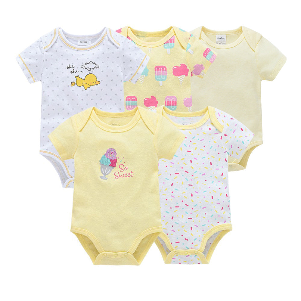 Spot wholesale cross-border baby jumpsuit 5-piece set short-sleeved hip-wrapped romper summer new ins girl clothes