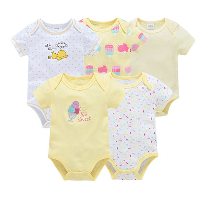 Spot wholesale cross-border baby jumpsuit 5-piece set short-sleeved hip-wrapped romper summer new ins girl clothes