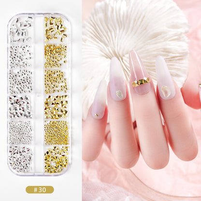 Nail accessories rhinestones flat bottom diamonds hollow rivet nail stickers diamond sequins colored diamonds flat bottom pearl shell pieces Japanese style