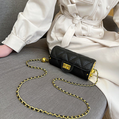 Small fragrant caviar cylindrical bag female 2024 new trendy small golden ball shoulder bag high-quality diamond crossbody pen holder bag 