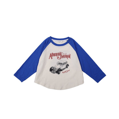 [Clearance Sale] Children's Long Sleeve T-shirt Boys 2024 Spring Cartoon Raglan Bottoming Shirt Color Block Fashion Top