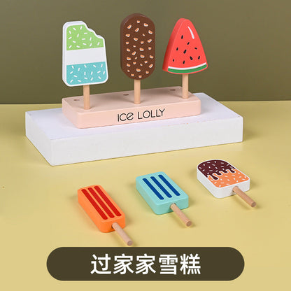 Wooden children's simulation fun ice cream stick popsicle wooden building blocks play house kitchen baby set toys wholesale