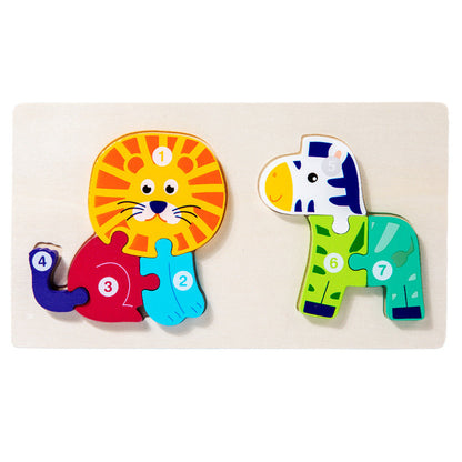 Cross-border children's wooden early education food chain animal color matching cognitive 3d three-dimensional jigsaw puzzle educational toys