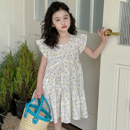 Girls children's summer cotton skirt floral pure cotton long skirt beach seaside vacation summer vacation loose Korean version travel