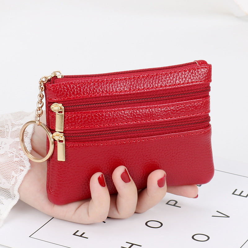 Wholesale coin purse women's short genuine leather texture small wallet multifunctional driver's license card holder soft leather key bag zipper bag 