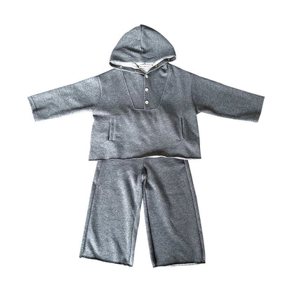 Korean children's clothing 2024 spring new girls suit children's stylish hooded sweatshirt wide-leg pants two-piece suit