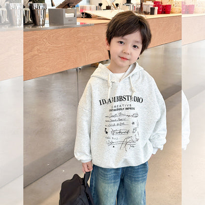 Amo Beibei 2024 Spring Children's Letter Hooded Sweatshirt Trendy Boys and Girls Baby Handsome Loose Letter Jacket