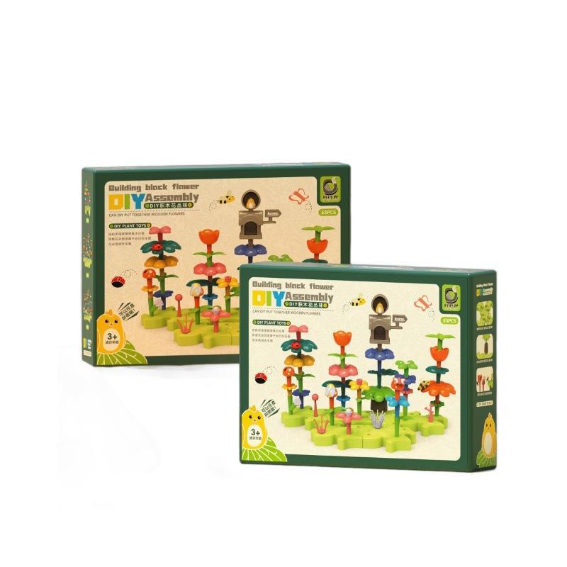 Cross-border children's educational building blocks, DIY flower clusters, garden world set, boys and girls building blocks toys