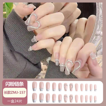 Wearable nail tips wholesale medium and long ice transparent oolong gradient peach nail art finished nail stickers false nails