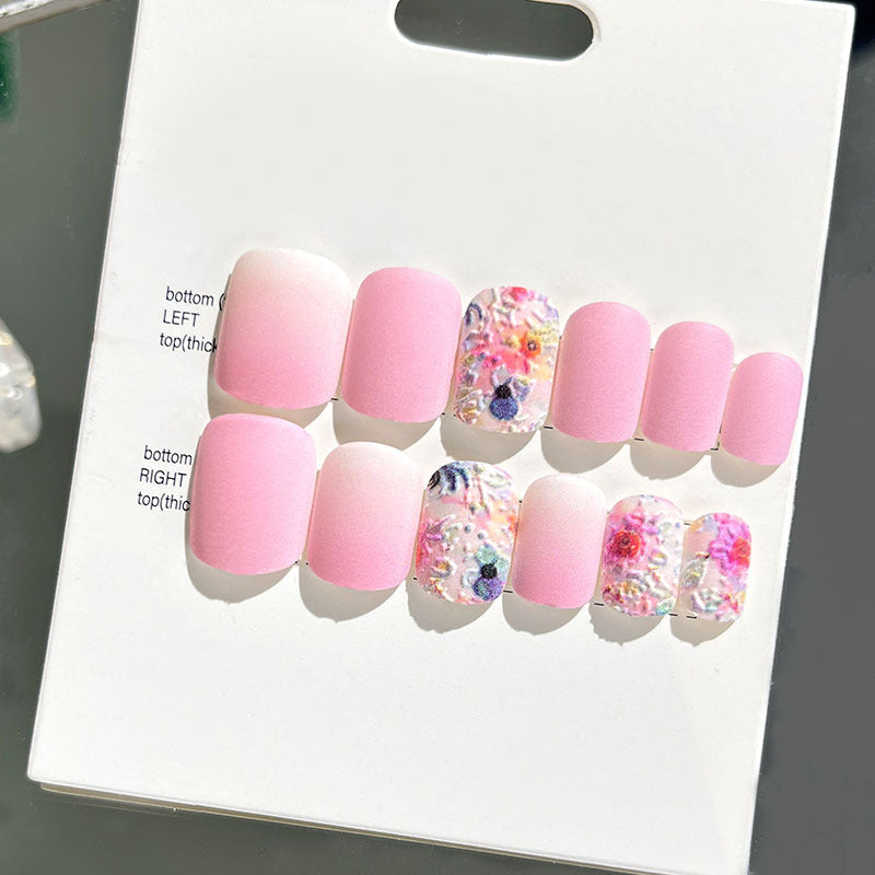 Wearable nail art finished nail pieces adult short bridal style embossed nude 2023 new nail stickers