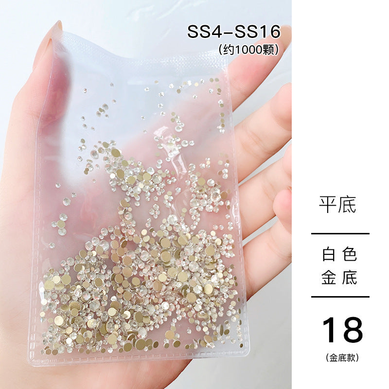 Nail jewelry wholesale 6-grid bagged rhinestones AB diamonds colored diamonds glass diamonds super flash flat bottom diamonds mixed colorful silver bottom