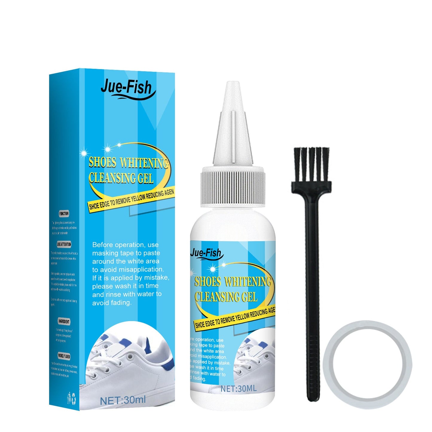 Jue-Fish white shoe cleaner non-wash, sneaker whitening and stain remove shoe edge edge decontamination oxidation gel 