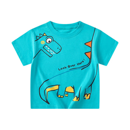 Cross-border children's clothing wholesale Korean version children's short-sleeved T-shirt summer new three-dimensional dinosaur baby clothes one piece delivery