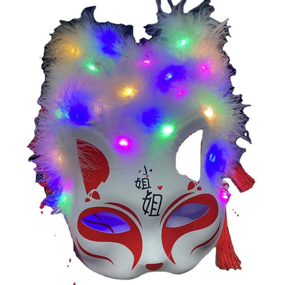 New luminous feather fox mask ancient Japanese style half face children's cartoon fox mask Halloween wholesale