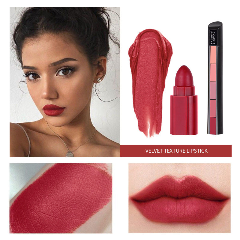 ក្រែមលាបមាត់ 5 ផ្នែក Fit Colors matte ក្រែមលាបមាត់ 5 ពណ៌ ផ្សំពី velvet ពណ៌ lip gloss ឆ្លងព្រំដែន កំណែពាណិជ្ជកម្មបរទេស