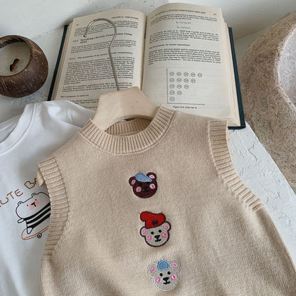 Children's vest Bangcheng 2024 spring children's clothing bear embroidered wool vest boy sweater bottom trend MY0025