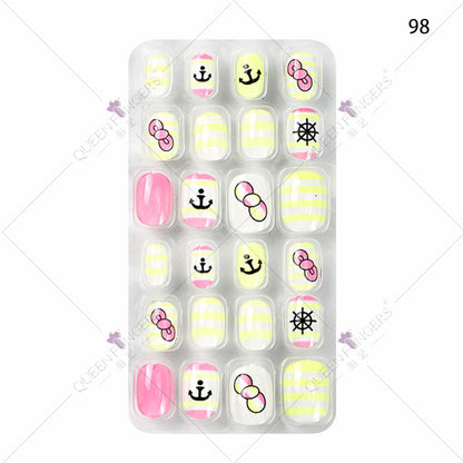 Zhifei nail art children's finished nail pieces 24 pieces flame cartoon bagged wearable finished nail art children's patches