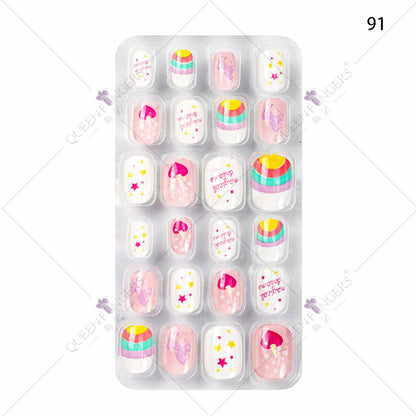 Zhifei nail art children's finished nail pieces 24 pieces flame cartoon bagged wearable finished nail art children's patches