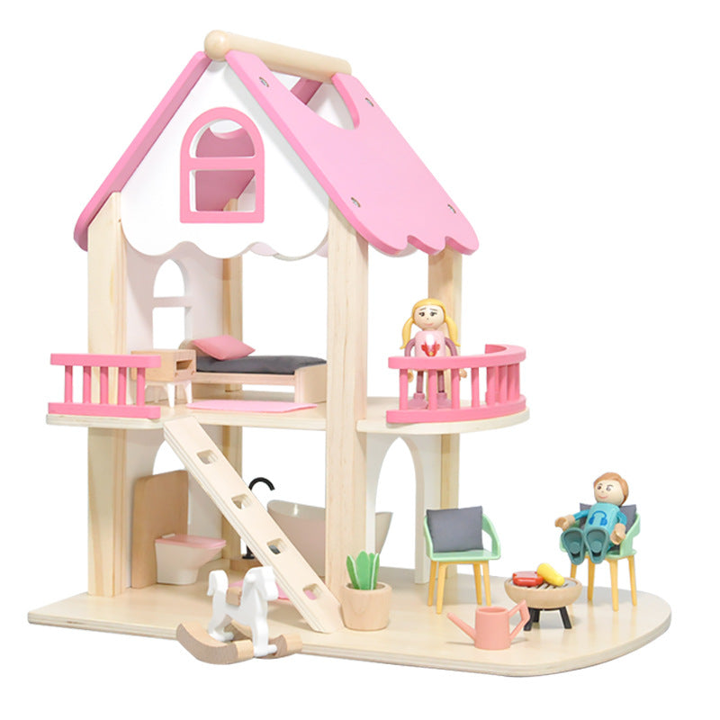 Children's educational wooden toy house pink portable doll house simulation princess villa cottage