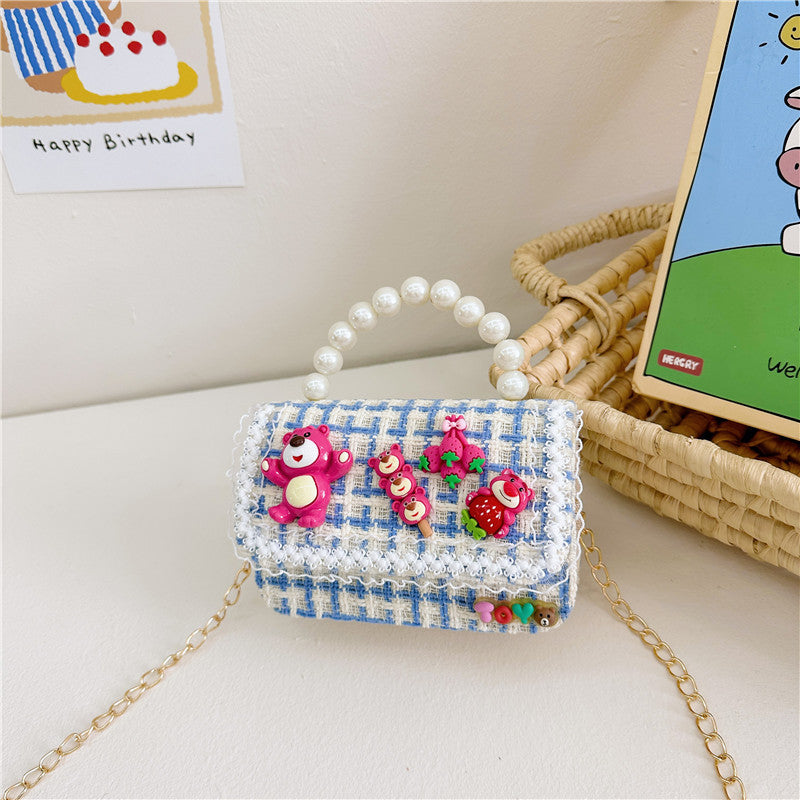 Korean version children's accessories bag female cartoon cute small fragrance style princess chain bag fashion pearl handbag wholesale 