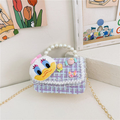 Cartoon cute children's handbag fashionable contrast color girl chain shoulder bag fashionable doll crossbody bag small square bag