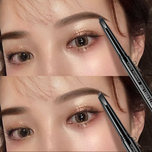 2023 new double-headed eyebrow pencil waterproof and sweat-proof natural ultra-fine automatic non-smudge makeup cross-border live broadcast