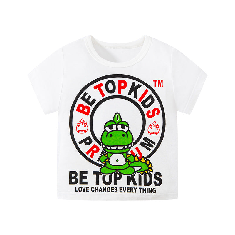 2024 new cross-border Korean summer children's cartoon T-shirt dinosaur pure cotton baby top boy's fashionable T-shirt trend