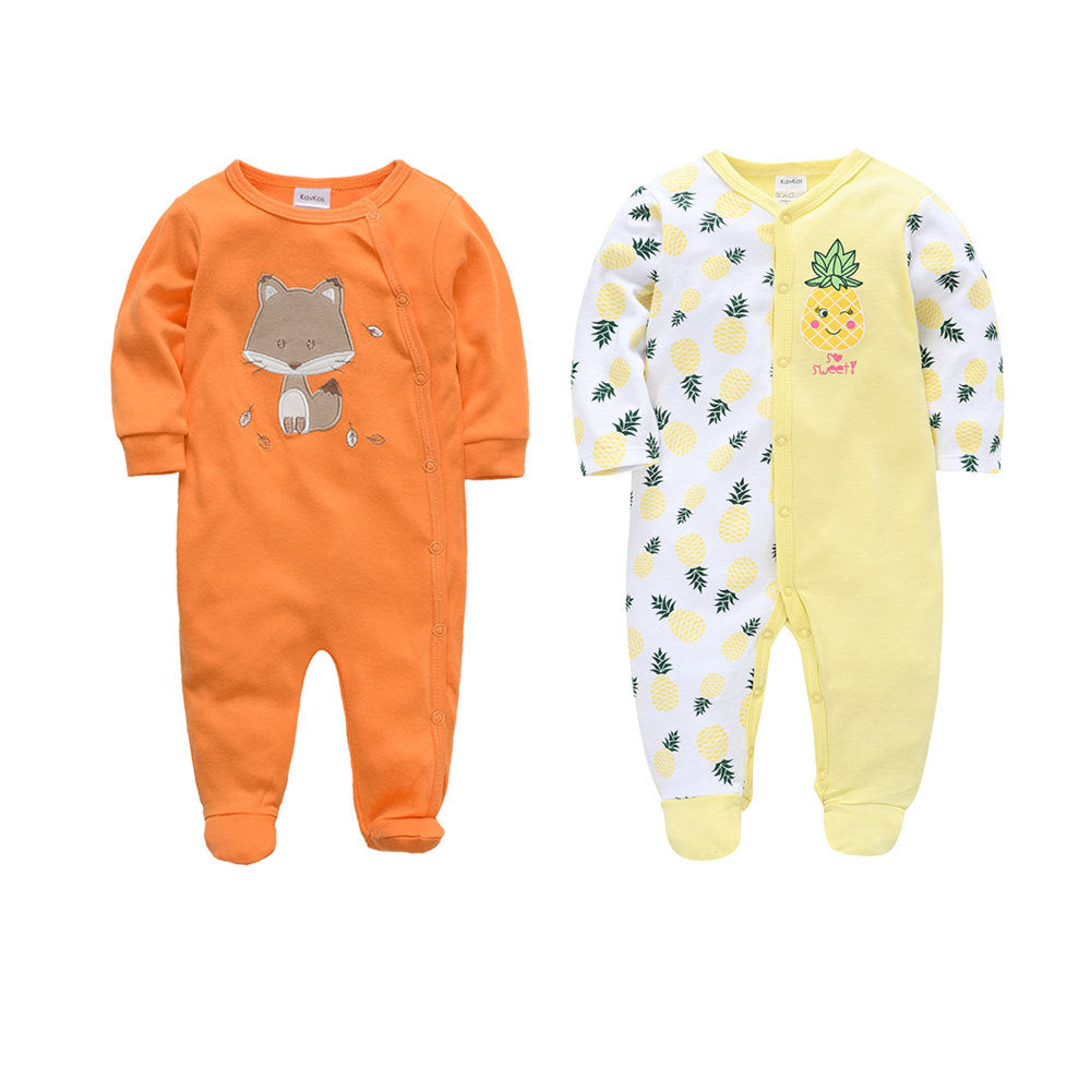 Amazon cotton 2-piece baby jumpsuit long-sleeved foot-wrapped infant Korean version jumpsuit crawling clothes cross-border