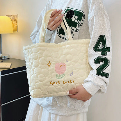 2024 new women's bag embroidered tulip rabbit handbag large capacity cute cartoon girl commuting underarm bag 